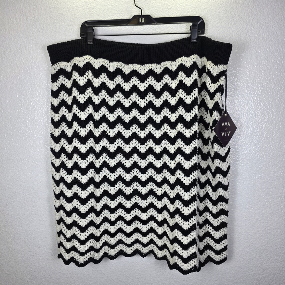 Ava & Viv Black/White Chevron Knitβ Crochet Mini Skirt 60's Mod Size 3X